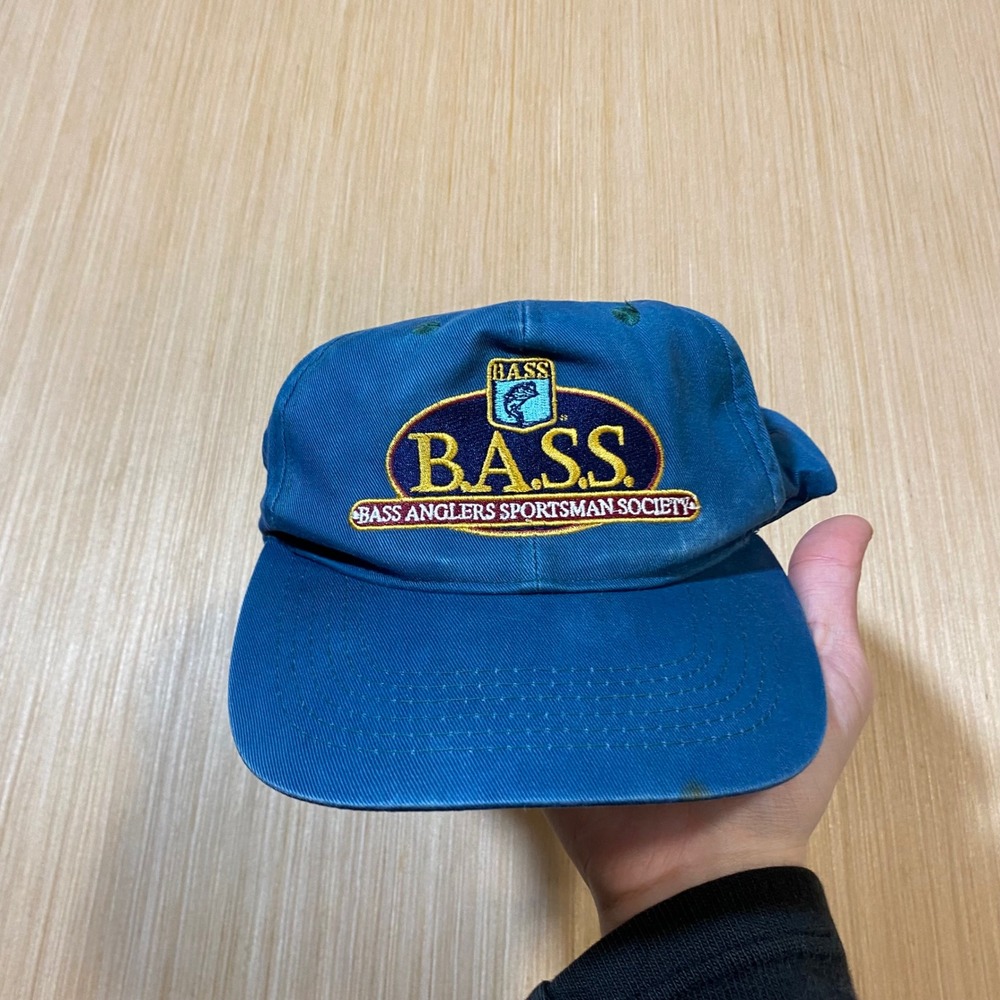 Vintage Bass Anglers Sportsman Society BASS Snapback Hat Blue Green Embroidered